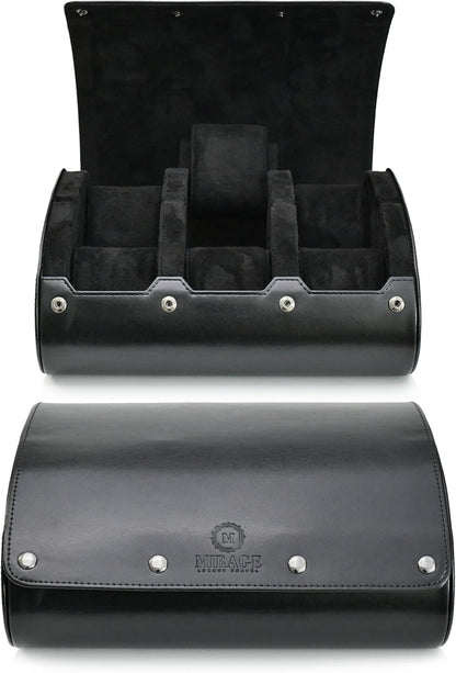 Black Watch Case for Men - 6-watch Roll Travel Case by Mirage - Super Black motif design