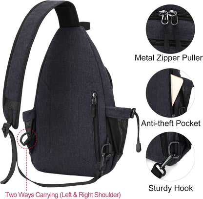 MOSISO Sling Backpack,Canvas Crossbody Hiking Daypack Bag with Anti-theft Pocket, Space Gray