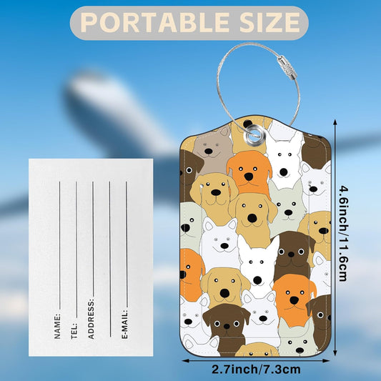 Cute Doodle Dog Set of 2 Luggage Tags for Suitcases Leather Suitcase Tags Identifiers with Privacy Name Address Label and Stainless Steel Loop for Women Men Travel Luggage Accessories