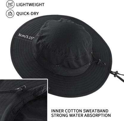 Home Prefer UPF50+ Mens Sun Hat Wide Brim Womens UV Protection Beach Bucket Hat for Fishing Hiking Snap Up Cowboy Hat