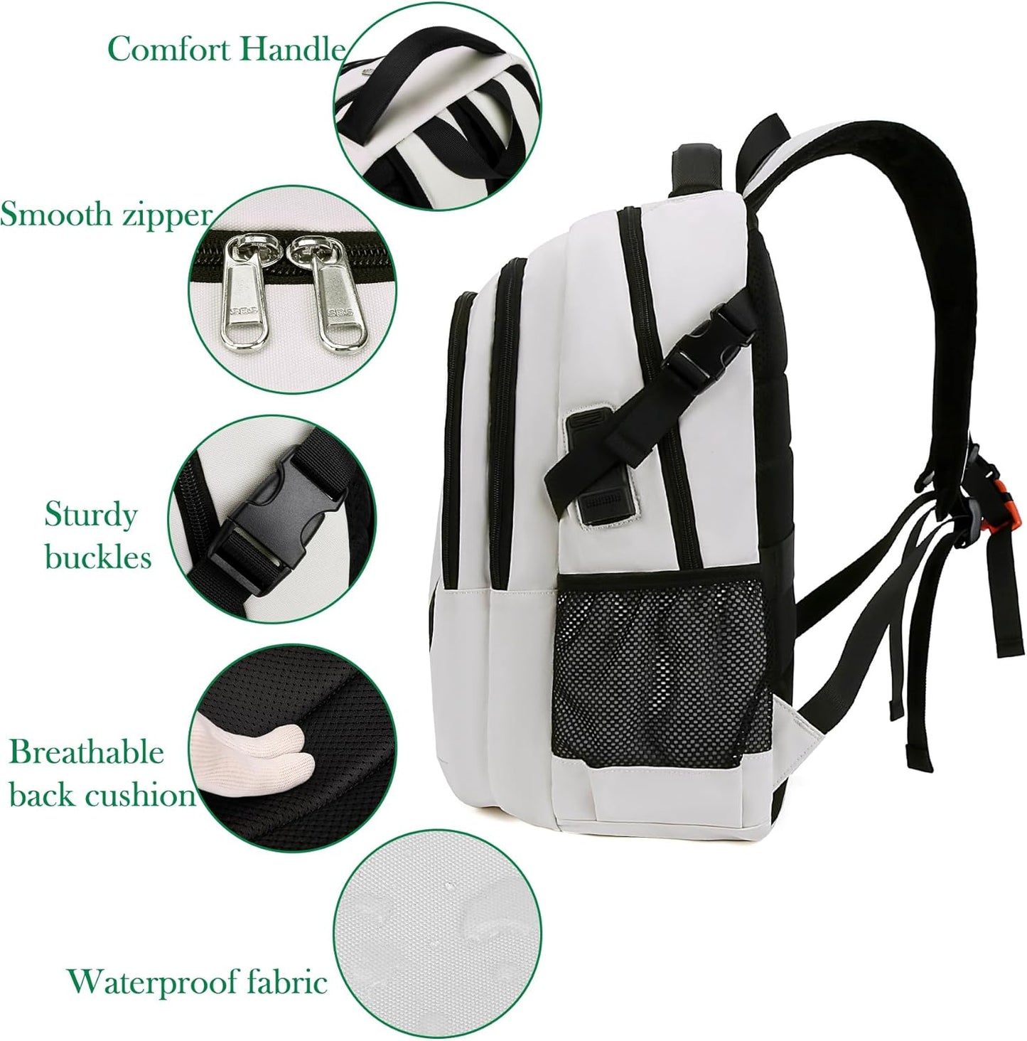 FENGDONG 17.3 inch Large Laptop Backpack Durable Waterproof Travel College Backpack Bookbag for Men & Women Business Backpack with USB Charging Port,Headset Port Beige