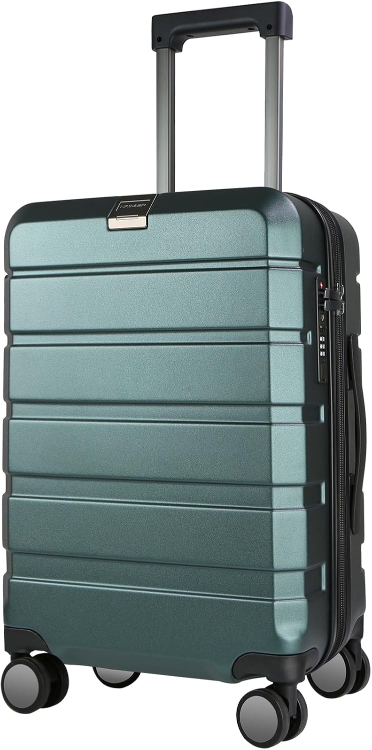 KROSER Hardside Expandable Carry On Luggage with Spinner Wheels & Built-in TSA Lock, Durable Suitcase Rolling Luggage with USB Port, Carry-On 20-Inch, Dark Green