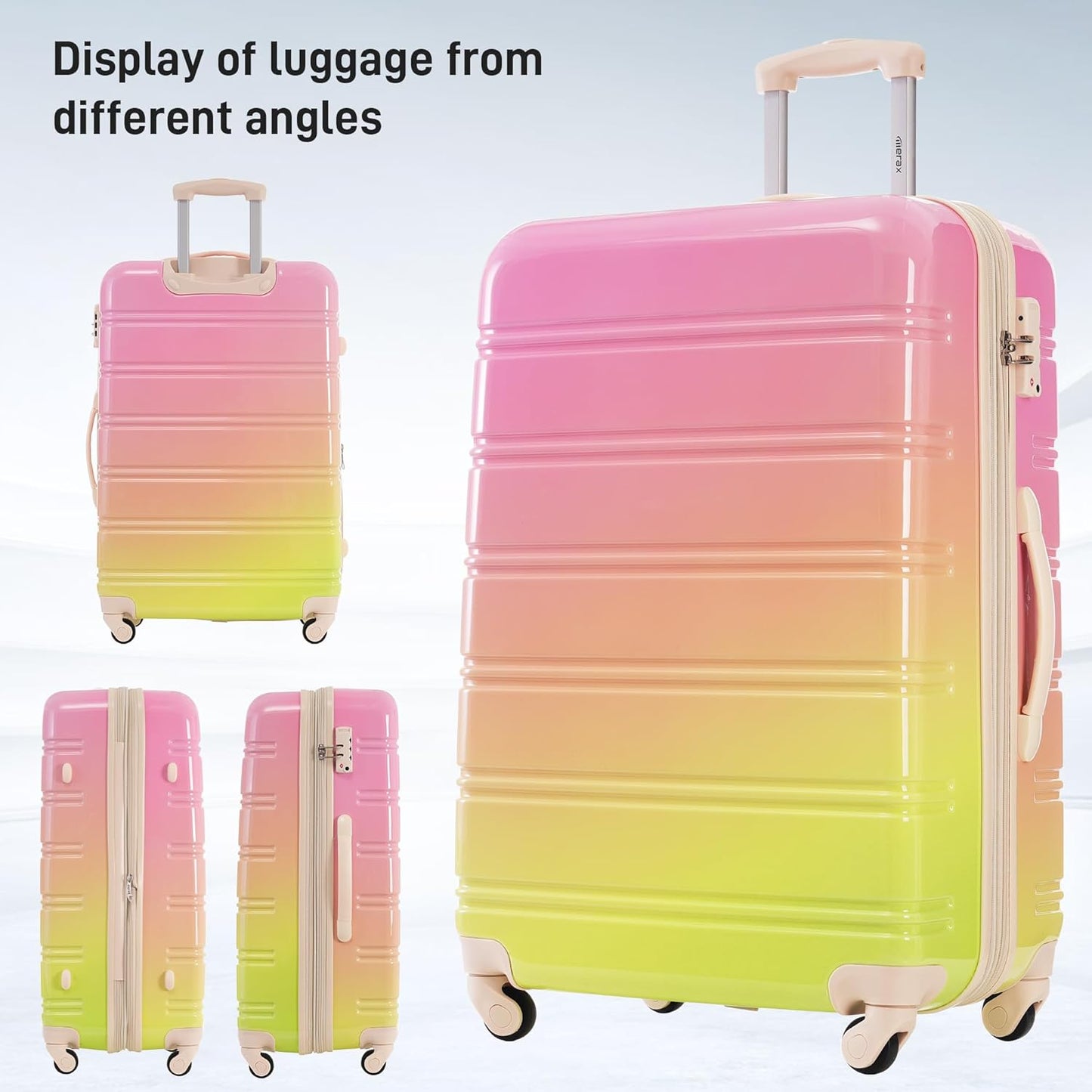Merax Luggage Sets 3 Piece, Hardside Expandable Suitcase Set with Spinner Wheels, Lightweight Gradient Color Luggage 20+24+28 IN,Gradient Pink