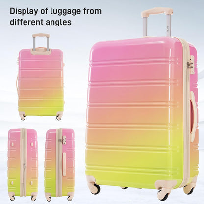 Merax Luggage Sets 3 Piece, Hardside Expandable Suitcase Set with Spinner Wheels, Lightweight Gradient Color Luggage 20+24+28 IN,Gradient Pink