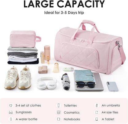 Rolling Garment Bag for Travel,Duffle Garment Bag with Wheels and Shoe Compartment for Men and Women,3 in 1 Suit Dress Bags with Wheels (Pink)