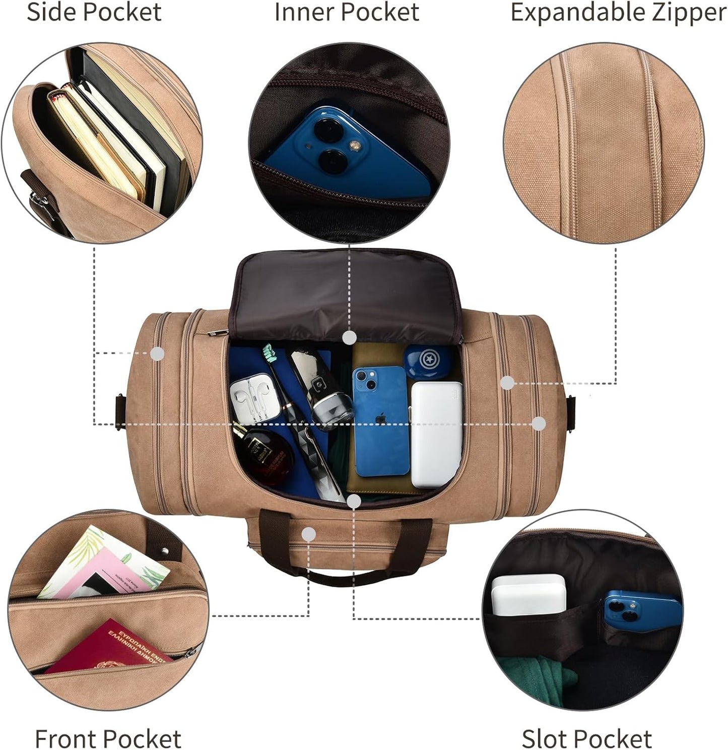 Dimayar Expandable Duffle Bag for Men, 50L Large-Capacity Weekender, Water-Resistant Mens Duffle Bags for Traveling, Lightweight & Durable Overnight Carry-On, Versatile Gym and Travel Bag