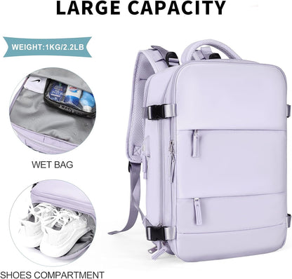 coowoz Large Travel Backpack For Women Men,Carry On Backpack,Hiking Backpack Waterproof Outdoor Sports Rucksack Casual Daypack Travel Essentials(Purple)