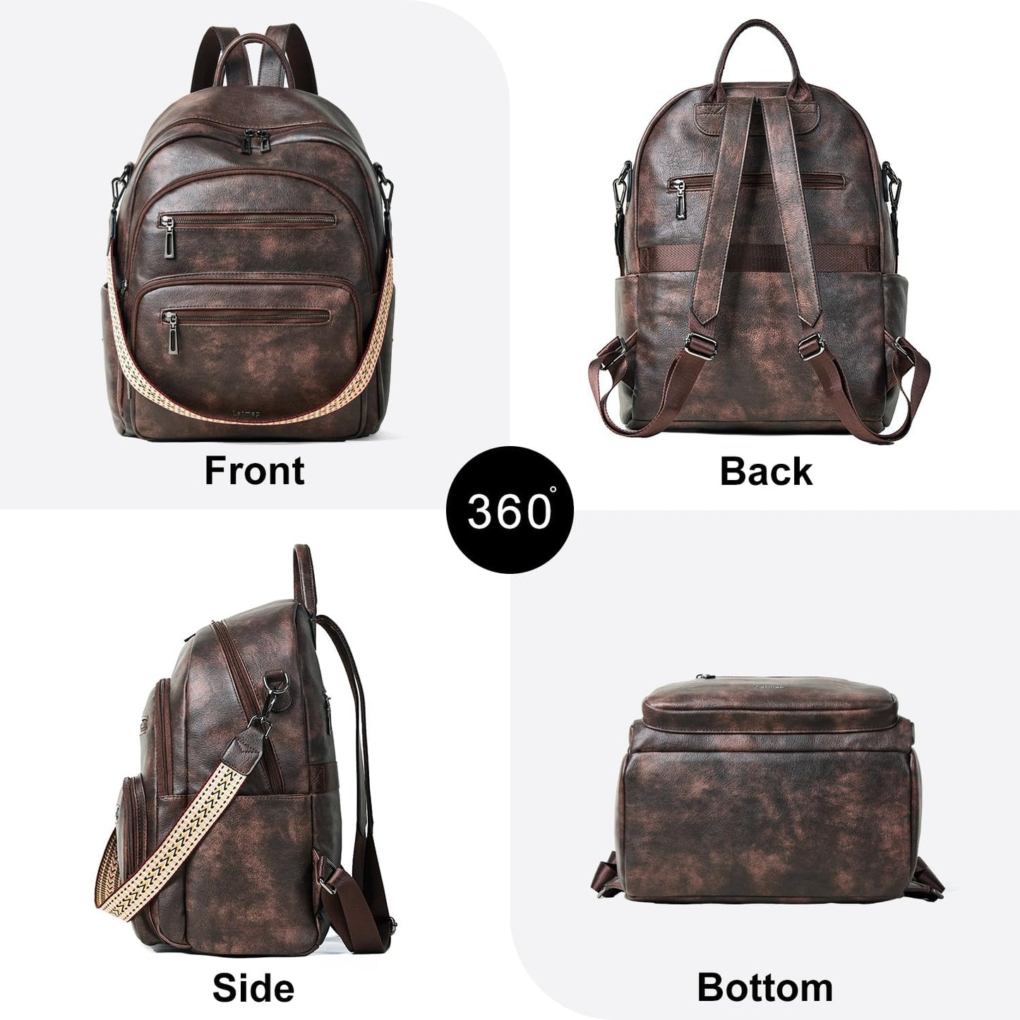 Backpack Purse for Women Laptop Backpack, Leather Travel Backpack Shoulder Bag Teacher College Daypack Work Handbag fits 14" Laptop-Coffee