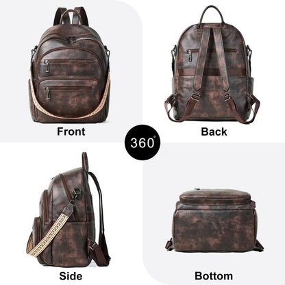 Backpack Purse for Women Laptop Backpack, Leather Travel Backpack Shoulder Bag Teacher College Daypack Work Handbag fits 14" Laptop-Coffee