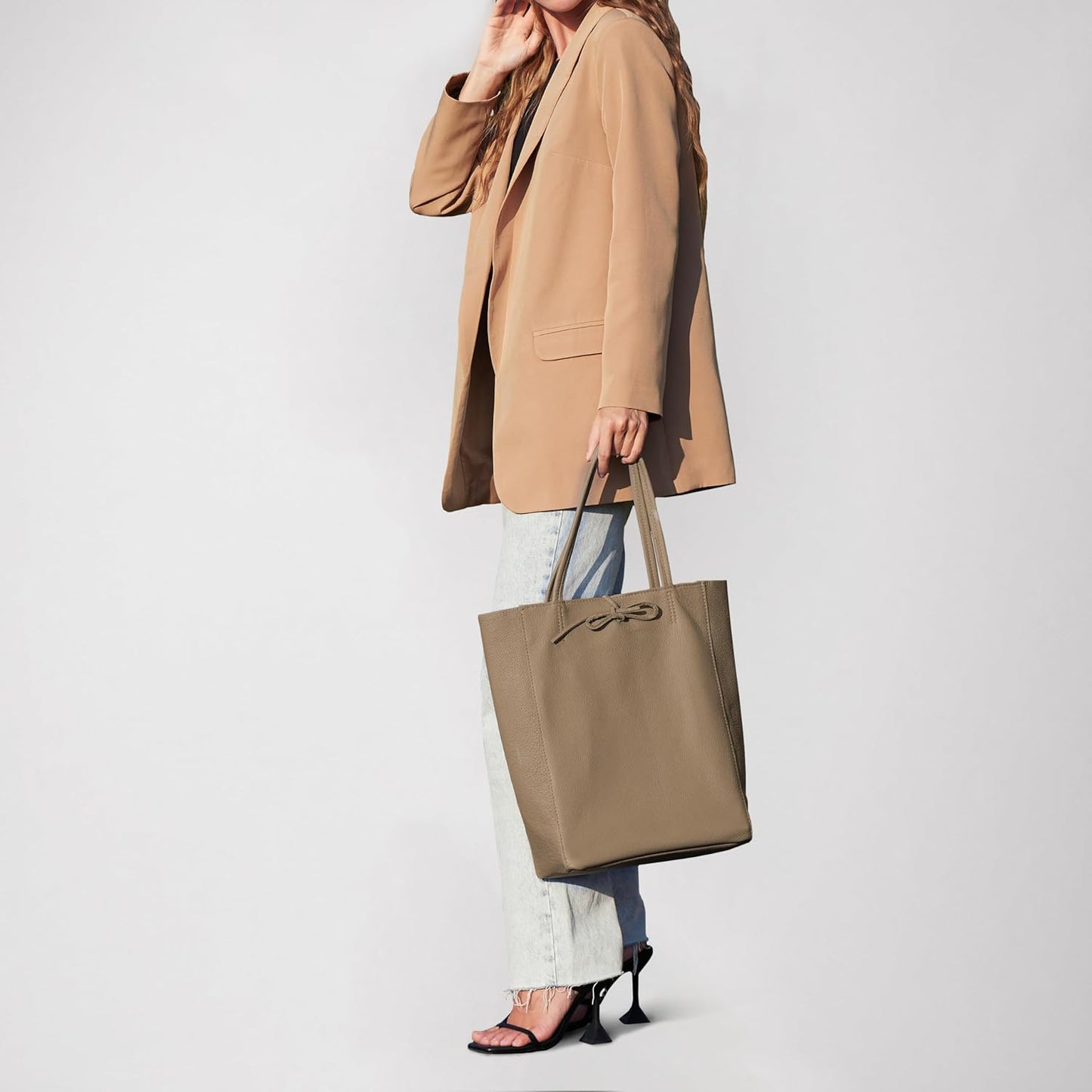 Italian Calf Leather Tote for Women with Zipper, Inner Pocket & Flat Base | Soft Unlined Shopper for Work & Travel