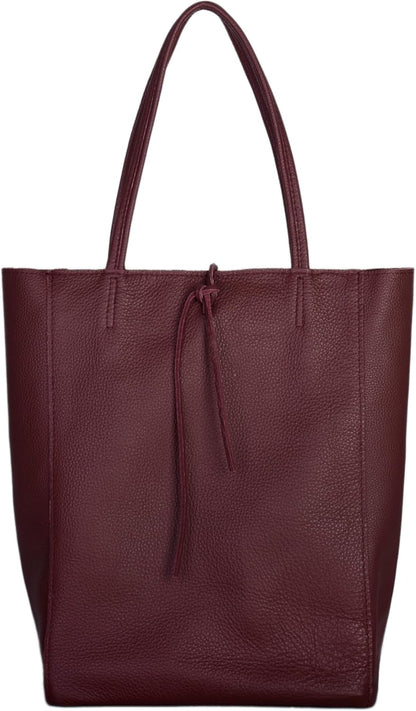 Italian Calf Leather Tote for Women with Zipper, Inner Pocket & Flat Base | Soft Unlined Shopper for Work & Travel