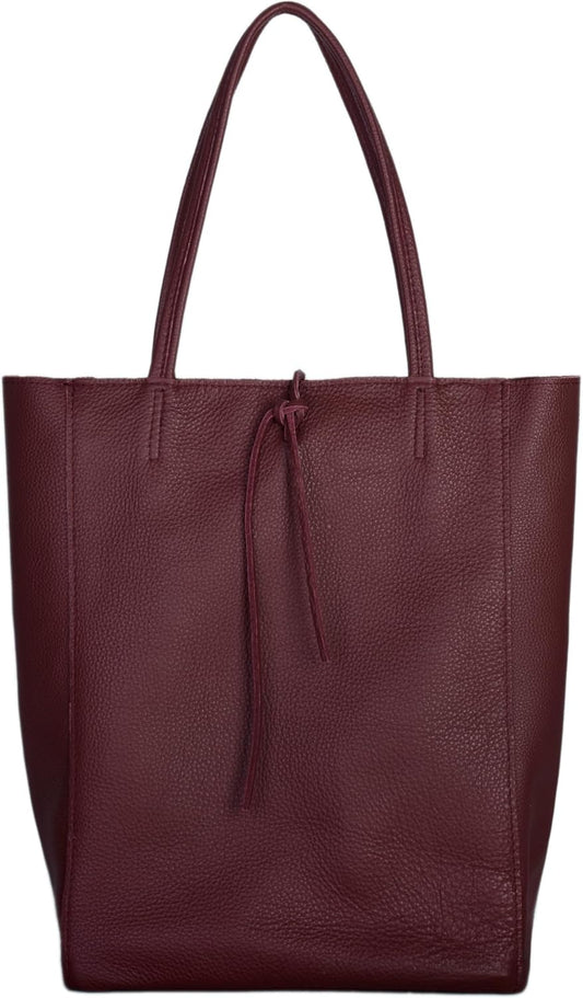 Italian Calf Leather Tote for Women with Zipper, Inner Pocket & Flat Base | Soft Unlined Shopper for Work & Travel