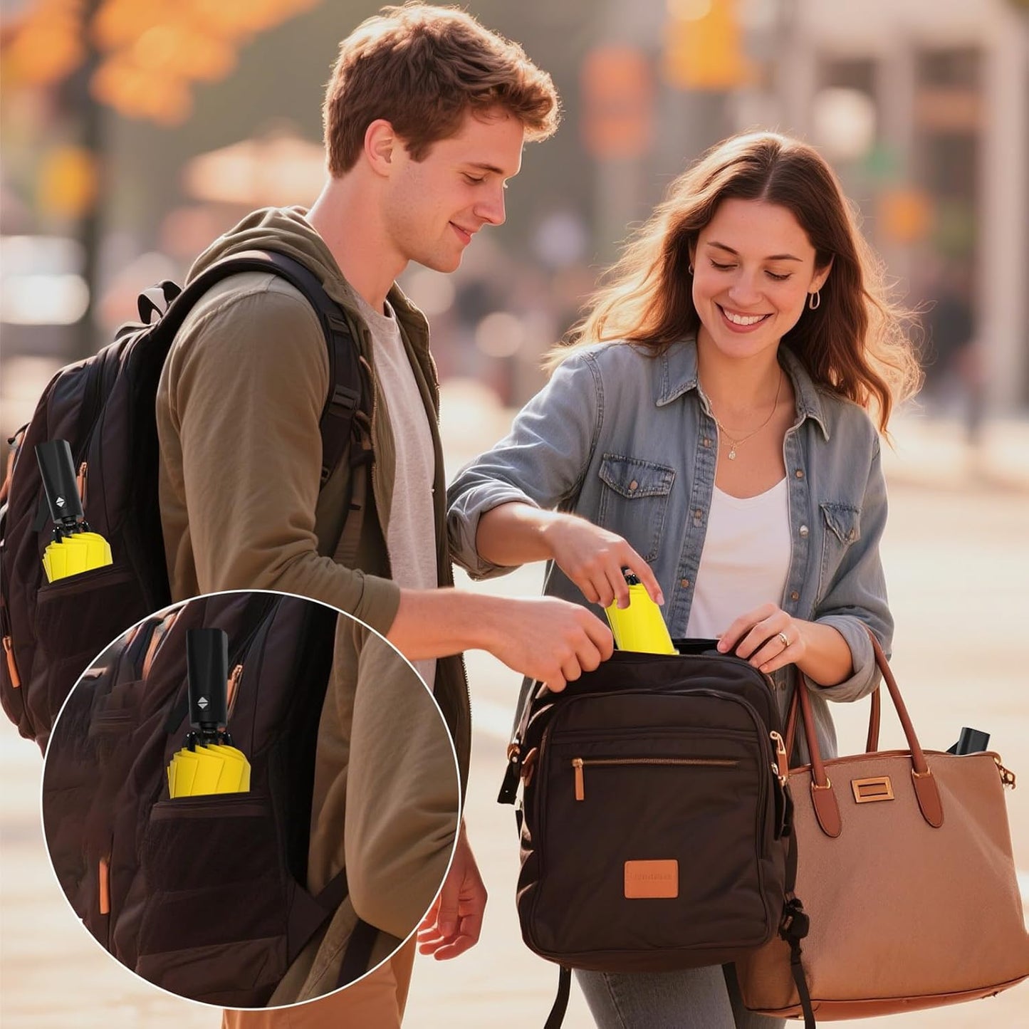 Travel Umbrella Superior, Beautiful & Compact, Large Strong but Light Portable and Automatic Folding Rain Umbrella, Premium Grip, Fits Car & Backpack