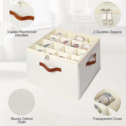 Shoe Organizer for Closet, Foldable Shoe Storage Bins with Clear Cover, Large Shoe Box Storage Container with Adjustabele Dividers, Fits up to 16 Pairs, White