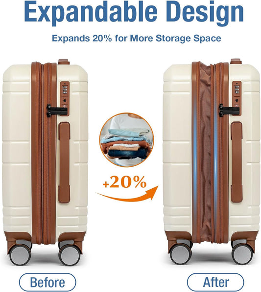 KYME Carry On Luggage 22x14x9 Airline Approved with TSA Lock Hard Shell Carry On Suitcase Lightweight Suitcases with Wheels Small Luggage for Men Women,Carry-On 20 Inch,Beige