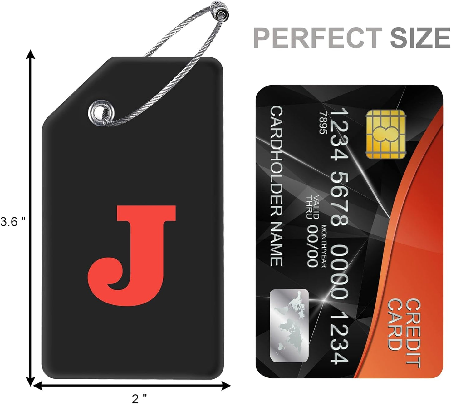 8 Pcs Luggage Tags for Suitcases, 26 Initial Letter Travel Luggage Baggage Identification Labels ID Tags Fully Bendable Tags with Stainless Steel Loop (Letter J, Black)