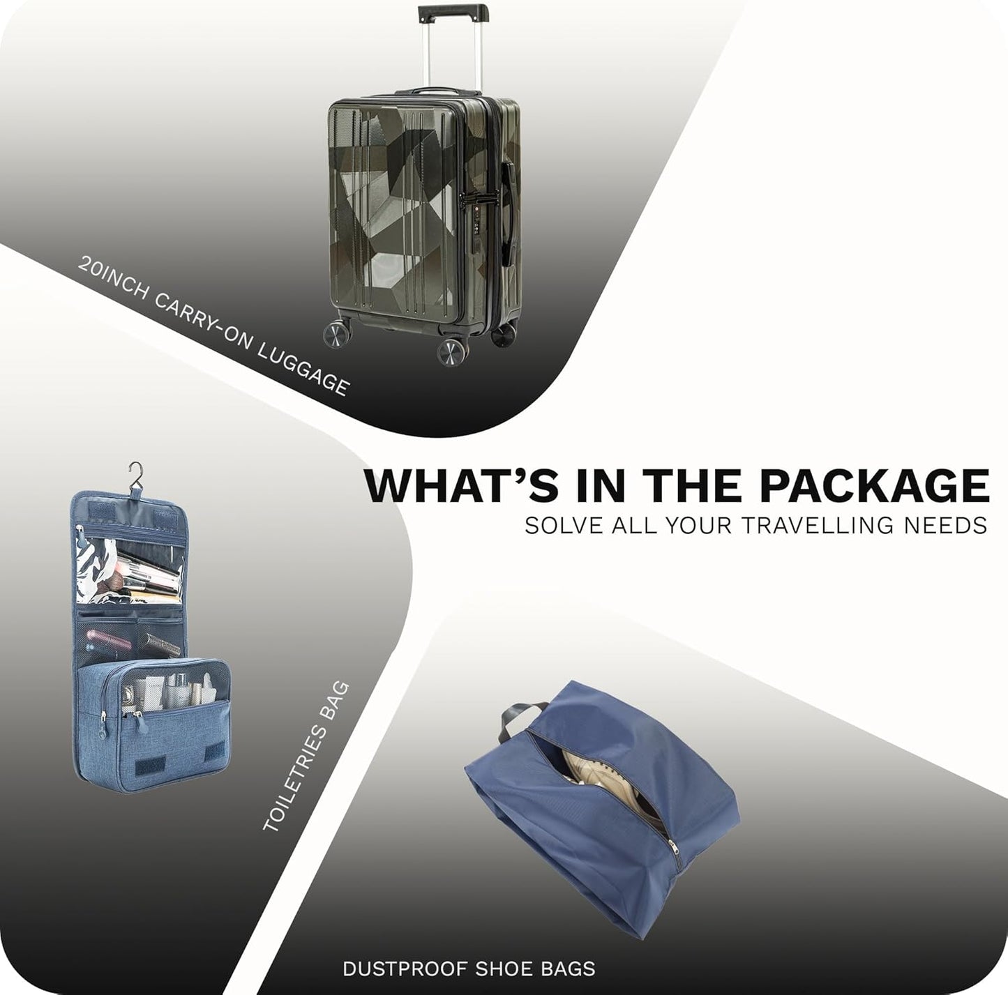 20 inch Carry On Luggage Expandable Top Opening/Clamshell Opening, TSA Approved Carry On Luggage Hard Shell Suitcases, Lightweight Away Carry On Suitcases, Grey