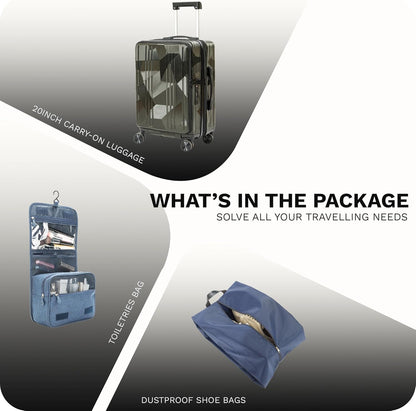 20 inch Carry On Luggage Expandable Top Opening/Clamshell Opening, TSA Approved Carry On Luggage Hard Shell Suitcases, Lightweight Away Carry On Suitcases, Grey