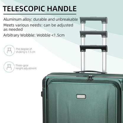 Carry On Luggage, 20 Inch Top Opening Aluminum Frame Lightweight Airline Approved ABS+PC Hard Shell Suitcases with Silent Wheels, TSA Lock, Front Pocket & Wet-dry Separated Six-piece Set