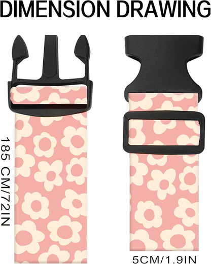 Luggage Straps for Suitcases, Adjustable Travel Belt, Durable Wide Luggage Strap, Cute Suitcase Strap Identifiers with Buckle, Bag Straps for Luggage, Pink Cute Flowers