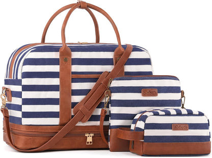 Weekender Bag for Women Canvas Overnight Bag Large Travel Tote Bag Carry on Shoulder Duffle Bag With Shoe Compartment,Perfect for Travel/Daily Use/Birthday Gift …