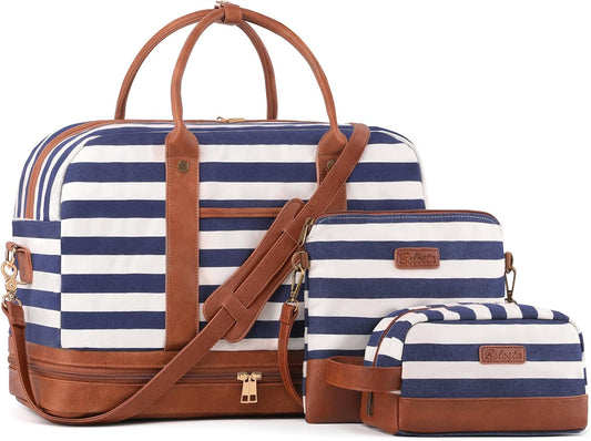 Weekender Bag for Women Canvas Overnight Bag Large Travel Tote Bag Carry on Shoulder Duffle Bag With Shoe Compartment,Perfect for Travel/Daily Use/Birthday Gift …