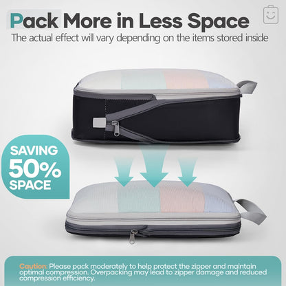 Veken 11 Set Compression Packing Cubes for Travel Essentials,Compressible Expandable Large Luggage Suitcase Organizer Bags for Clothing,Durable Space Saver Storage Bags with Toiletry Bags(Black)