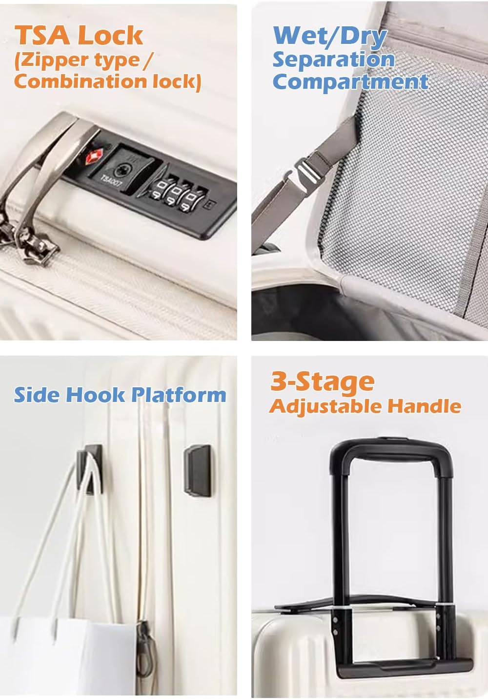 HotWay 24 Inch Expandable Carry On Luggage with Cup Holder, Hardside TSA Approved Luggage with Spinner Wheels, Top Opening Suitcase For Travel, White