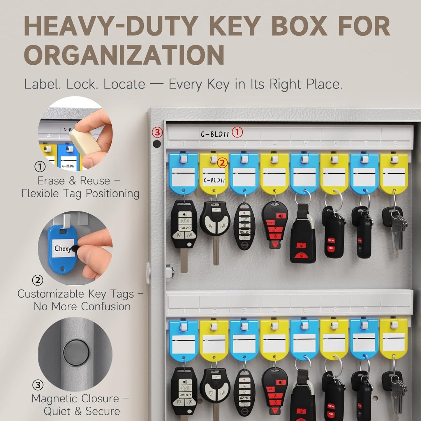 WeHere 96 Key Lock Box Wall Mount, APP Bluetooth/OTP/Wi-Fi/Fixed Code/Key Unlock, Smart Key Cabinet with Key Tag, Key Organizer Holder Box, Key Management Directory for Office, Valet, Realtor, Hotel