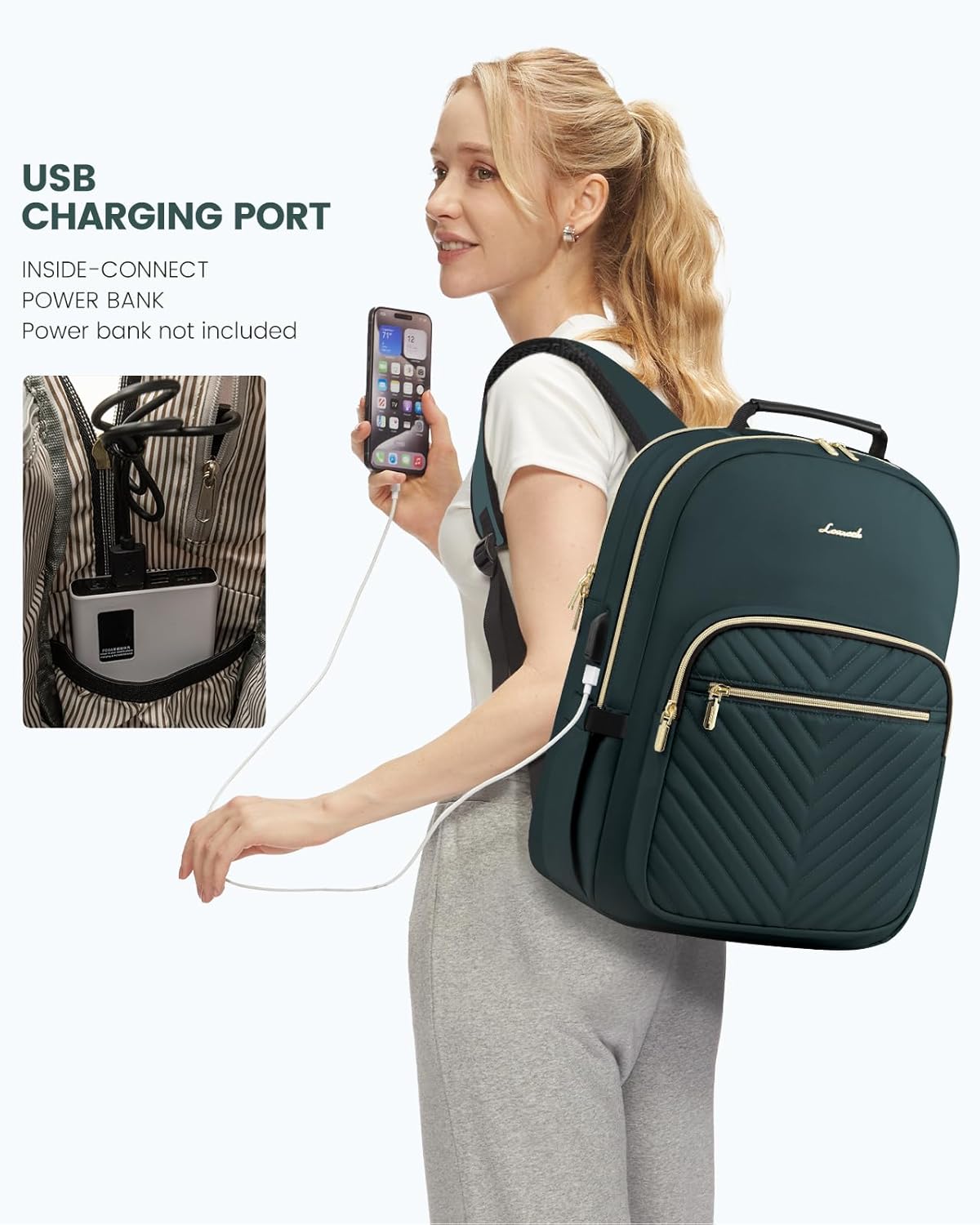 LOVEVOOK Laptop Backpack for Women, Large Capacity Travel Computer Work Bag with 17-inch Laptop Compartment, Business Nurse Backpack Purse, Hiking Outdoor Carry On Backpack, Deepgreen