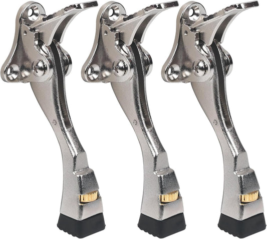 3 Packs Heavy Duty Kickdown Door Stopper, One Touch Adjustable Kickdown Door Stop for Heavy Doors, 4 in Metal Door Kickstand with Rubber Tip & Wall Protectors for Wide Doors