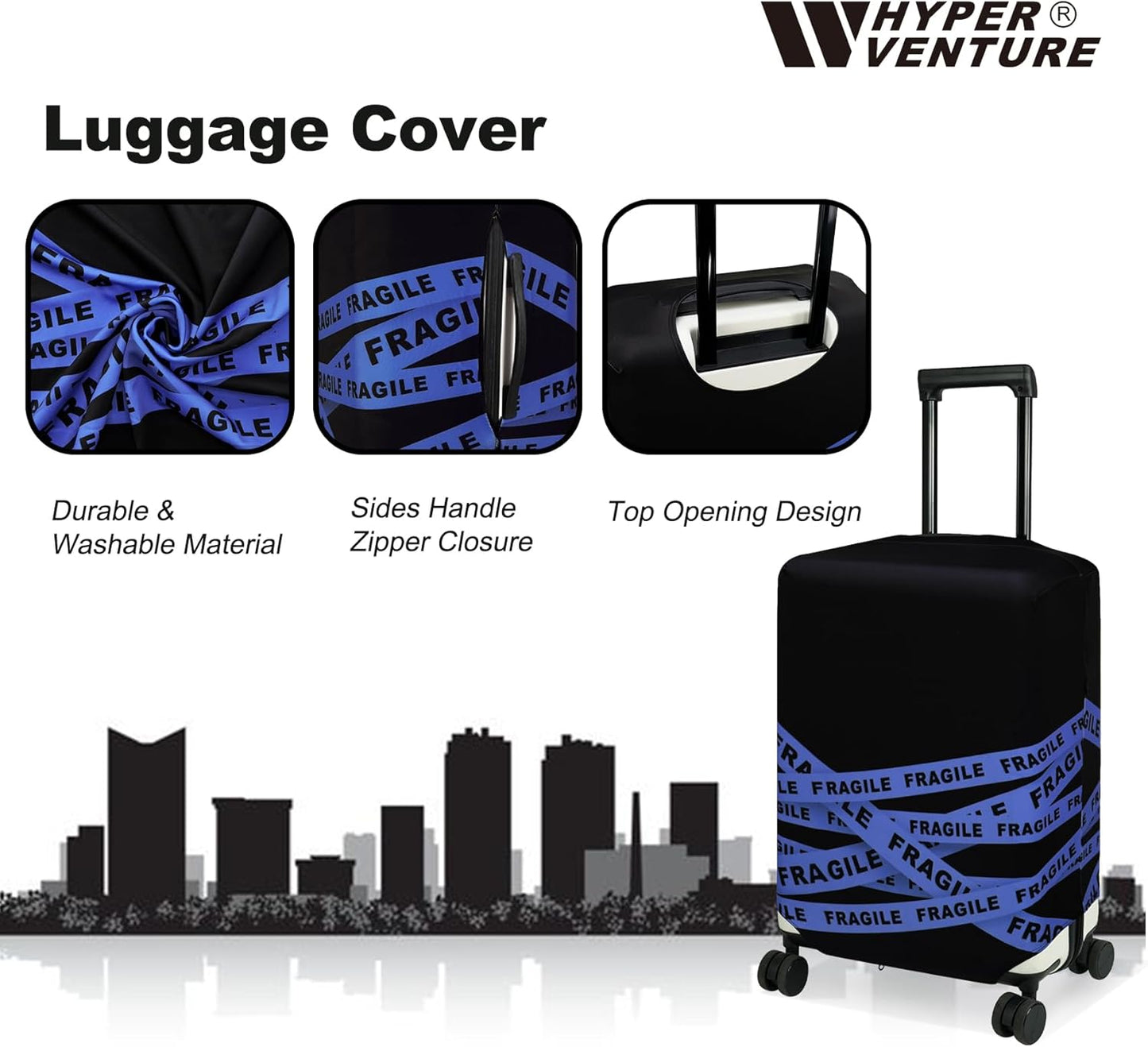 HYPER VENTURE Washable Luggage Cover - Fashion Suitcase Protector Fits 23-26 Inch Luggage (Fragile, M)
