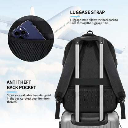 Backpack for Men,School Backpack for boys teens with USB Charging Port,Water Resistant Backpacks for School, Business Work College bookbag,book bag Fits 15.6 Inch,Black Back Pack