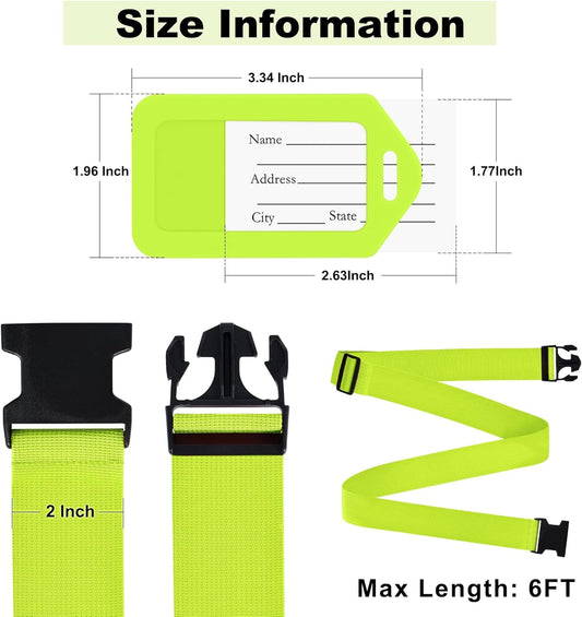 8 Pack Luggage Straps and Tags Set - 4 Straps, 4 Tags, TSA Approved Suitcase Belt, Green