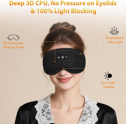 Bluetooth Sleep Mask HF016 Sleep Headphones with Detachable & Washable 3D Contoured Eye Mask, Integrated Adjustable Hook-and-Loop Eye Masks for Sleep, Perfect for Men/Women/Teens Sleep Gifts