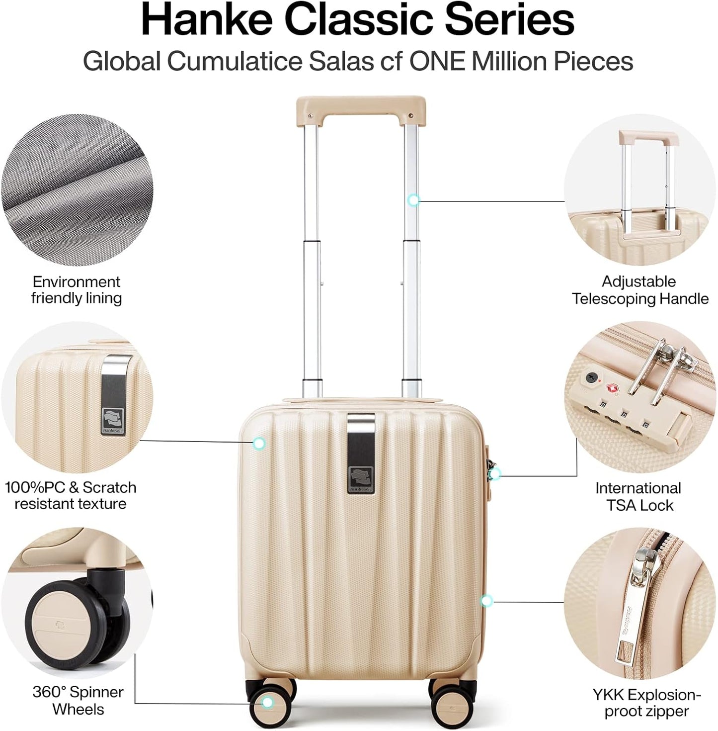 Hanke 14 Inch Underseat Carry On Luggage with Wheels Hard Shell Suitcases Carry On Bag Lightweight Small Mini Suitcase Travel Luggage for Travel Christmas Gifts for Birthday（Cuba Sand）
