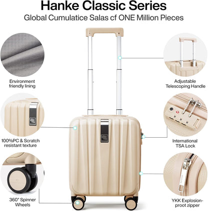 Hanke 14 Inch Underseat Carry On Luggage with Wheels Hard Shell Suitcases Carry On Bag Lightweight Small Mini Suitcase Travel Luggage for Travel Christmas Gifts for Birthday（Cuba Sand）
