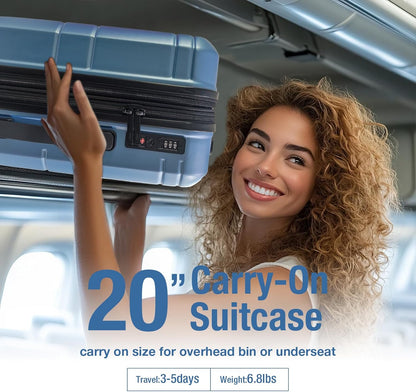 KYME Carry On Luggage 22x14x9 Airline Approved with TSA Lock Hard Shell Carry On Suitcase Lightweight Suitcases with Wheels Small Luggage for Men Women,Carry-On 20 Inch,Blue