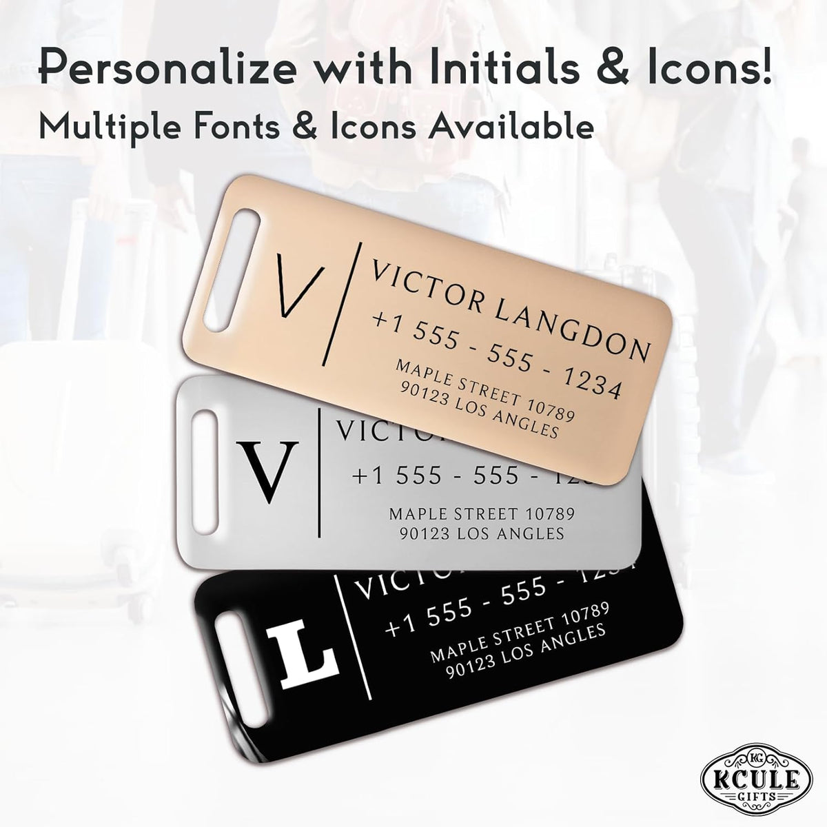 Personalized Luggage Tags for Suitcases - Stainless Steel Custom Luggage Tags for Backpacks & Bags, Sturdy, Waterproof & Heavy Duty (Rose Gold or Silver / 3" x 1.25")