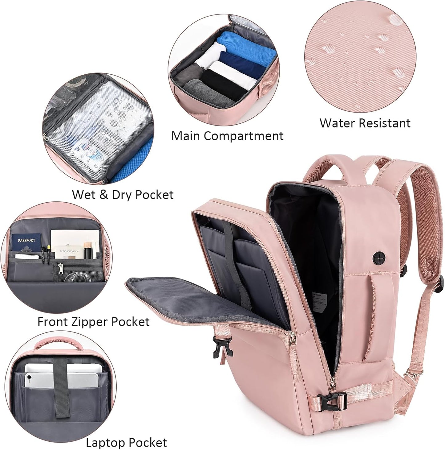 Travel Backpack for Women Men,Travel Laptop Backpack w/USB Charging Port, Waterproof Travel Backpack Carry On Flight Approved,Weekender Business Hiking Bag,Laptop Backpack 17 inch
