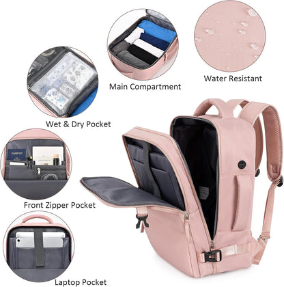 Travel Backpack for Women Men,Travel Laptop Backpack w/USB Charging Port, Waterproof Travel Backpack Carry On Flight Approved,Weekender Business Hiking Bag,Laptop Backpack 17 inch