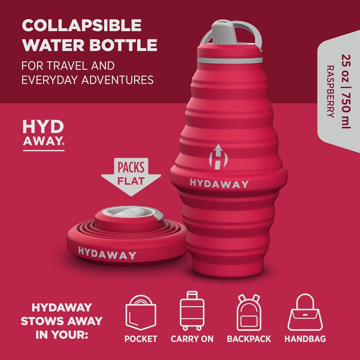 HYDAWAY 25oz Collapsible Water Bottle - BPA-Free, Leakproof, Lightweight, and Space-Saving - Perfect for Hiking, Travel, and All-Day Hydration
