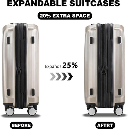 20 Inch Lightweight Expandable Carry On Luggage, PC Hardside Suitcase with Spinner Wheels & TSA Lock, Carry-on 20-Inch, Champagne