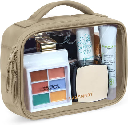 BAGSMART Clear TSA-Approved Toiletry Bag, Puffy Edges Travel Makeup Bag, Large Opening with Handle, Clear Cosmetic Bag with Double Zipper for Women