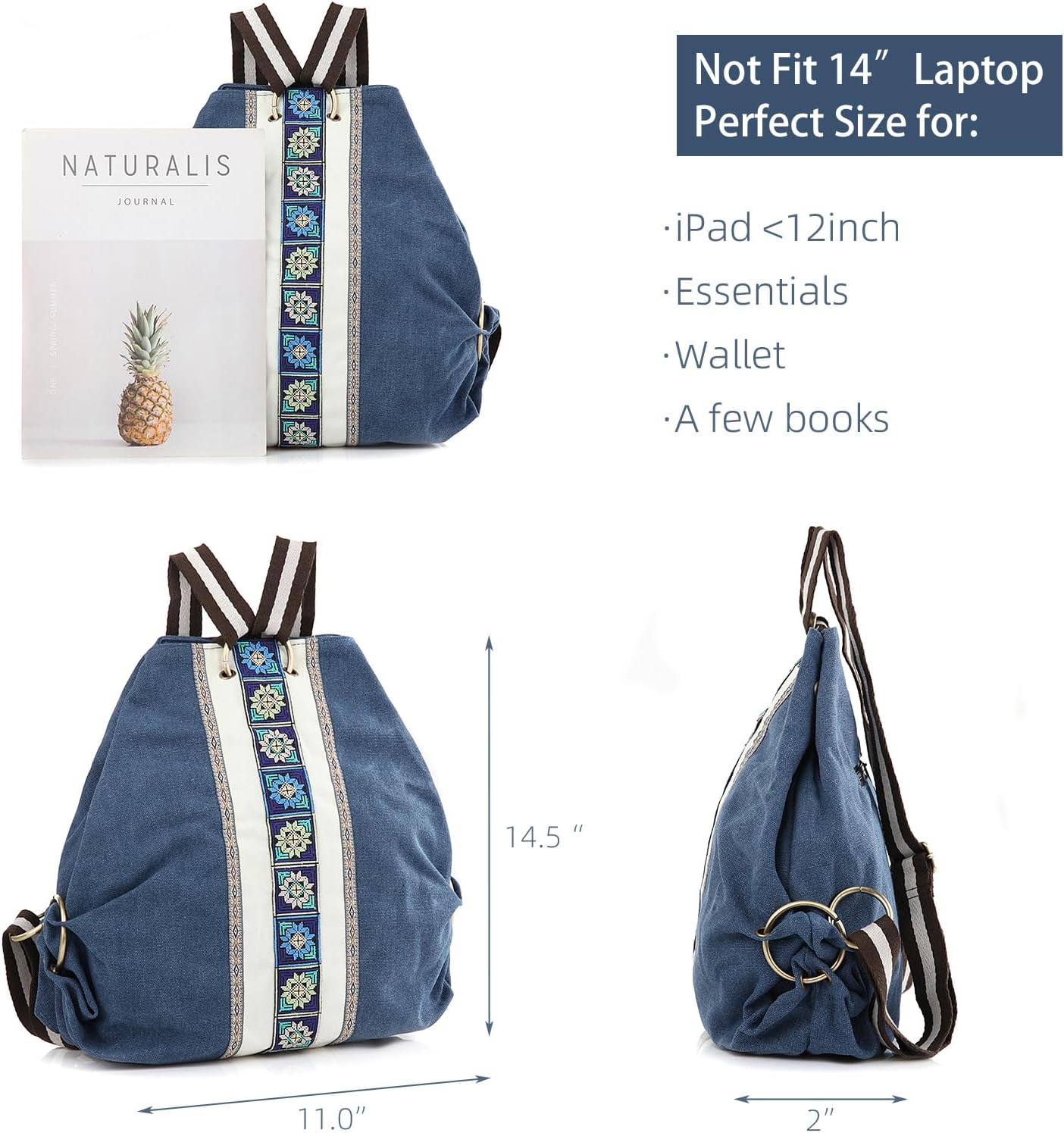 Goodhan Women Canvas Backpack Daypack Casual Shoulder Bag, Vintage Heavy-duty Anti-theft Travel Backpack