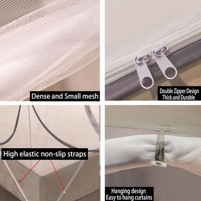 CMINGJ Mosquito Net for Bed, Portable pop up Mosquito Netting with Bottom, Free Installation-Suitable for Bedroom, Camping, Folding Portable Design for Baby Adults (Gray & Gray Bottom Edge)