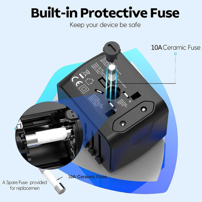 JMFONE Universal Travel Plug Adapter 5 in 1 Charger, European Travel Plug Adapter 2xUSB-A and 2xUSB C Wall Charger with Worldwide AC Outlet,International Power Adapter for Europe USA UK AUS Asia