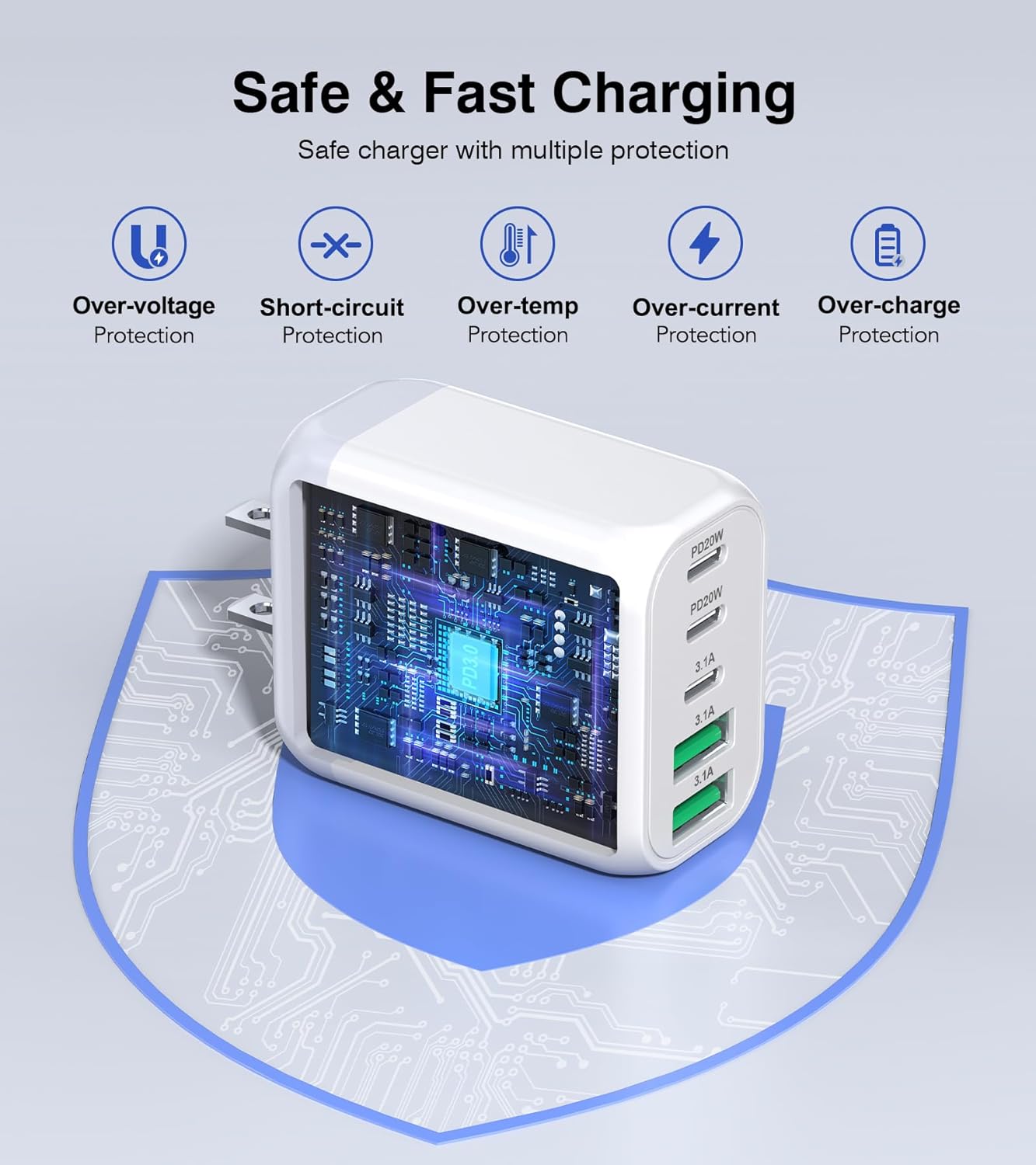 50W USB C Wall Charger Block, 2Pack 5-Port C Charger Fast Charging Block Dual PD Power Adapter&QC 3.0 Wall Plug Multiport Type C Charging Cube Brick for iPhone 16/15/14/13/12 Pro Max, iPad,Samsung
