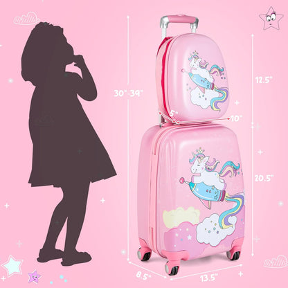 HONEY JOY Kids Luggage, 12" Toddler Backpack & 18" Travel Suitcase with Wheels, Lightweight Toddler Girls Suitcase, Durable ABS Hardshell, 2Pcs Carry On Luggage Set for Boys Girls