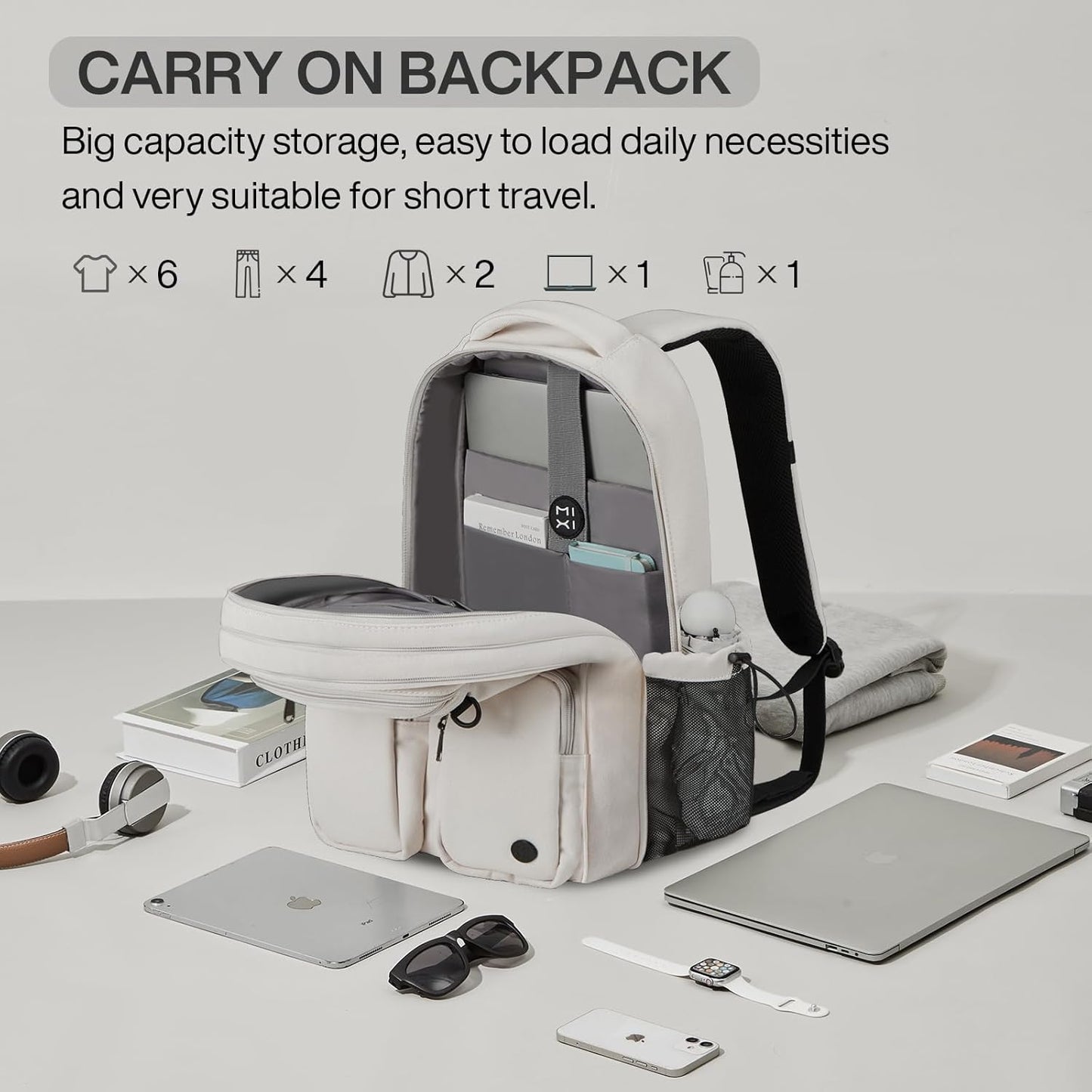 mixi Large Capacity Travel Laptop Backpack, Lightweight Durable College Bookbag Men Woman 15.6" Computer Bag, Water Resistant Outdoor Hiking Backpacks With Multifunction Pockets, 17 Inch Expandable